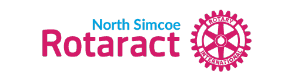 North Simcoe Rotaract with a pink cog beside it with the words Rotary International written on it.