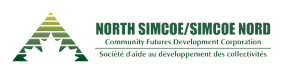 Green triangle with a white maple leaf inside. The words North Simcoe Community Futures Development Corporation are to the right.